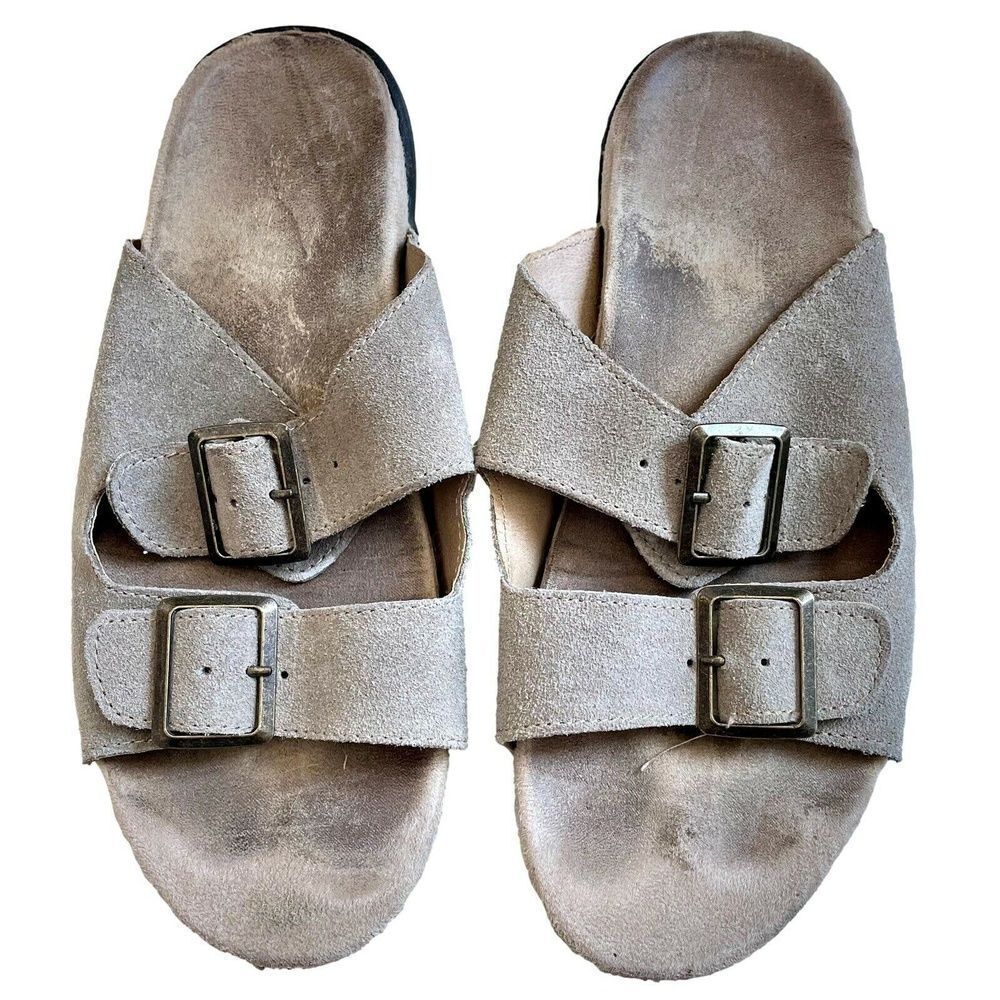 J Sport Jambu Womens Carina Sandals Beige Suede Two Buckle Slip On Shoes 8.5 M